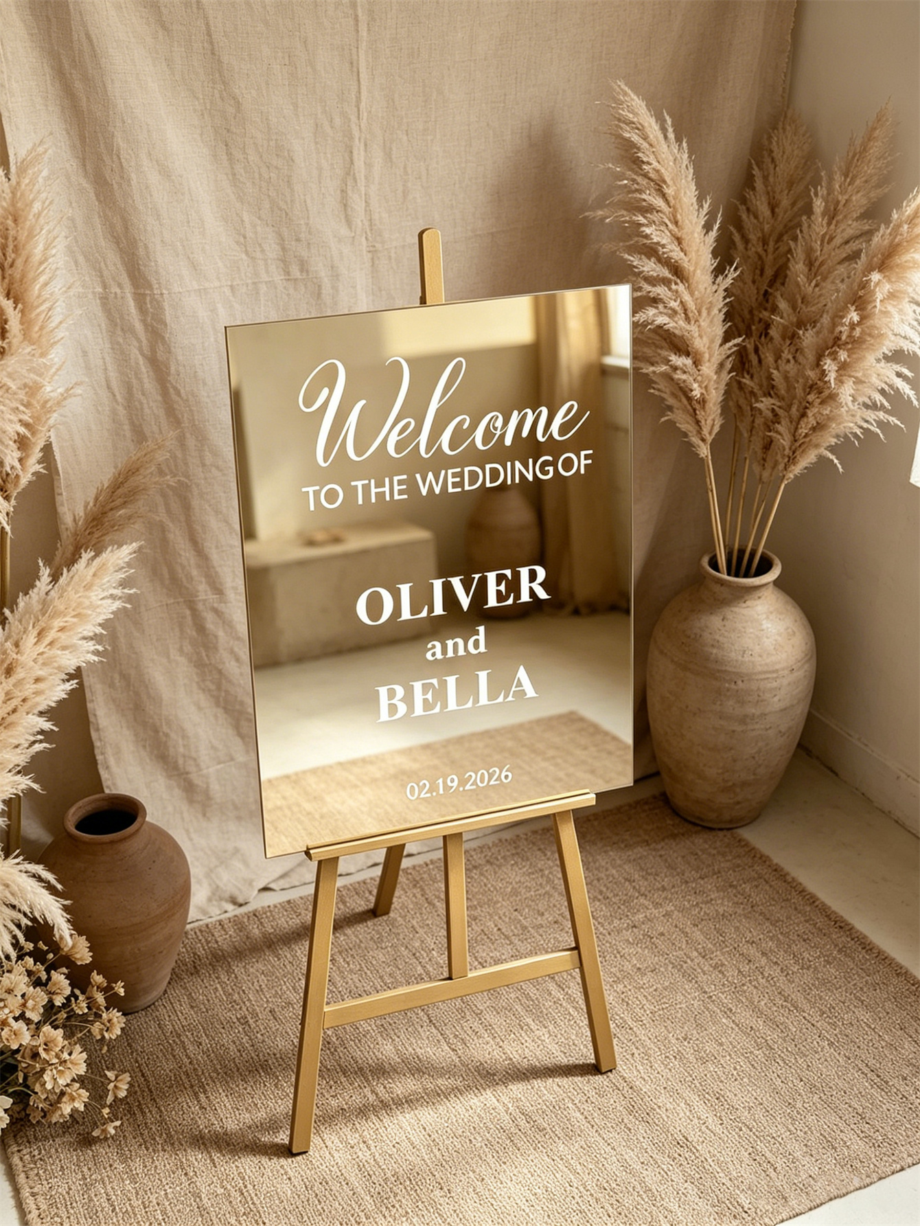 Mirror acrylic welcome signs, golden mirror wedding direction signs, custom wedding direction signs, ceremony welcome signs